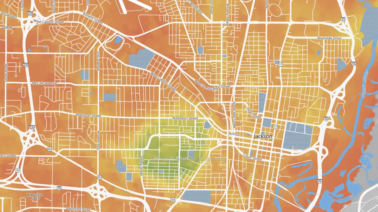 Bike Grade map of 39203, MS