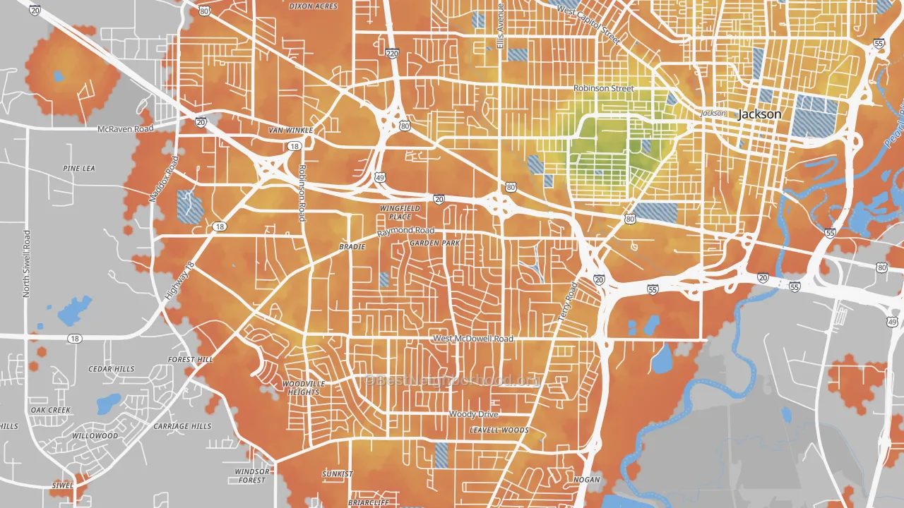 Bike Grade map of 39204, MS