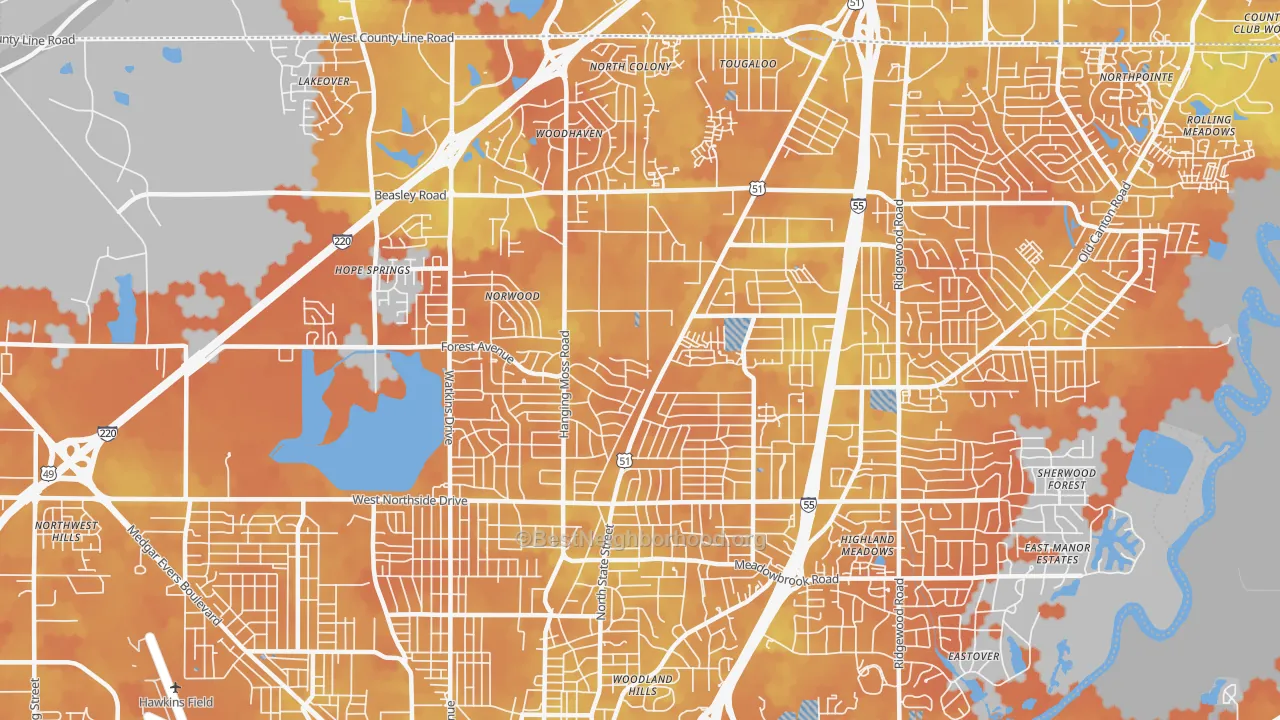 Bike Grade map of 39206, MS