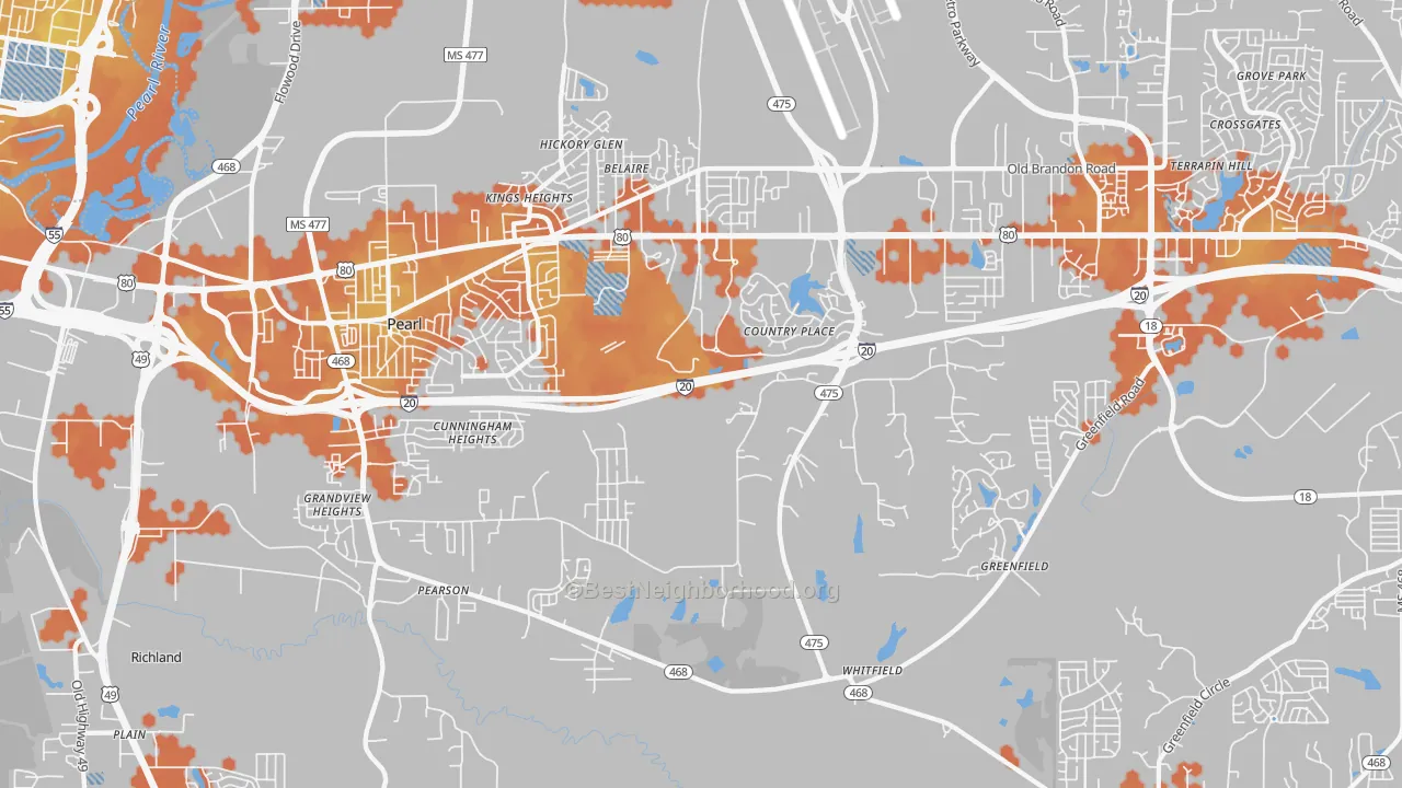 Bike Grade map of 39208, MS