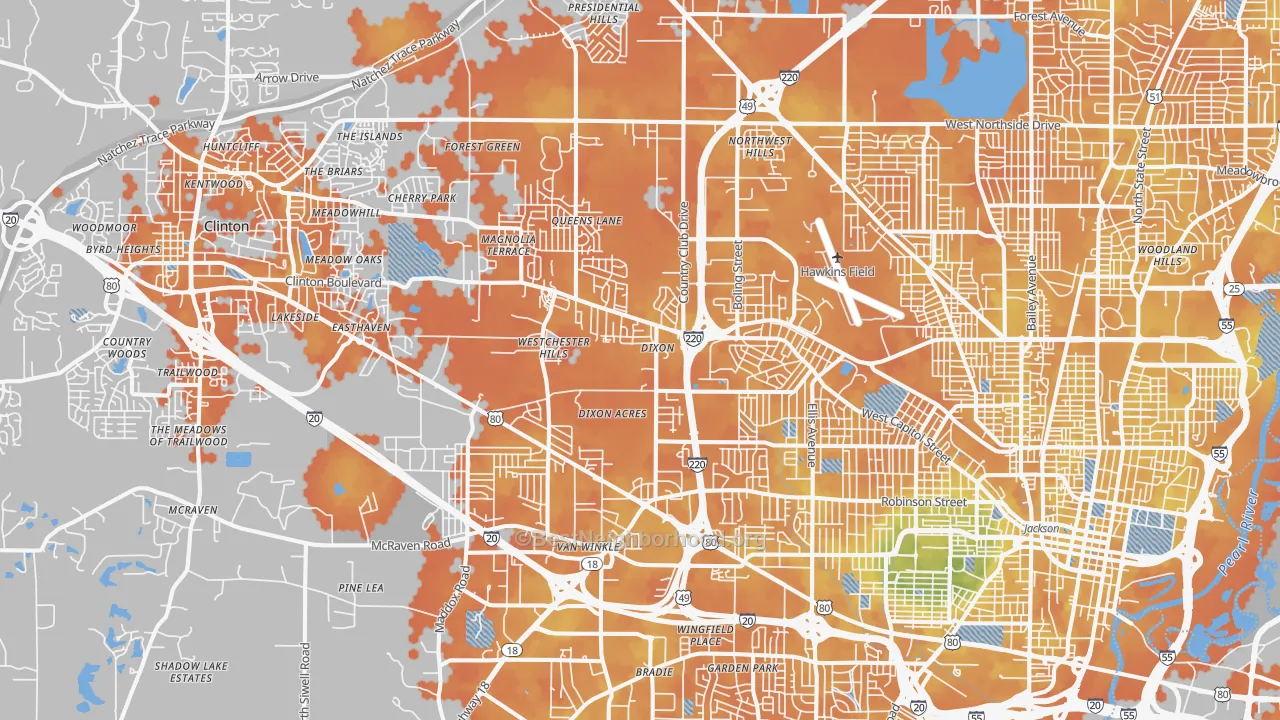 Bike Grade map of 39209, MS