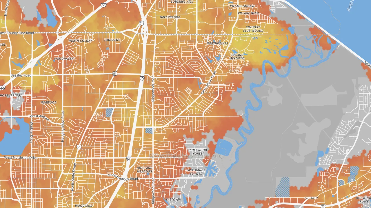 Bike Grade map of 39211, MS