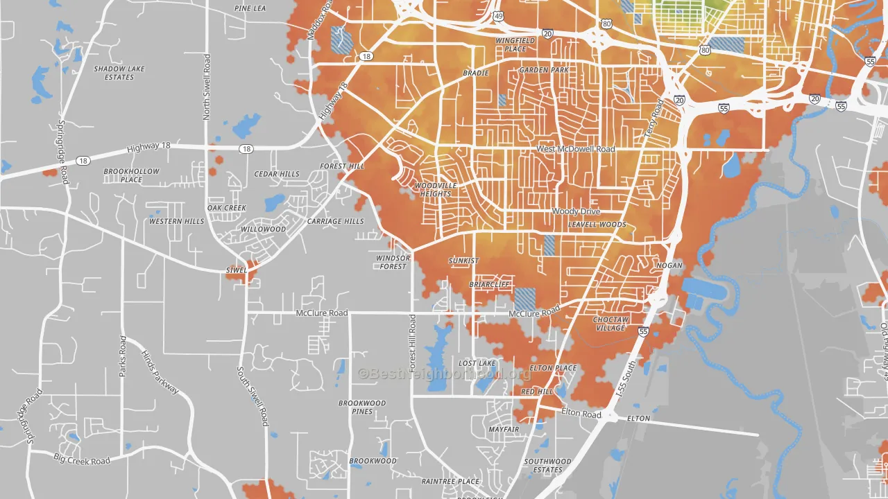 Bike Grade map of 39212, MS