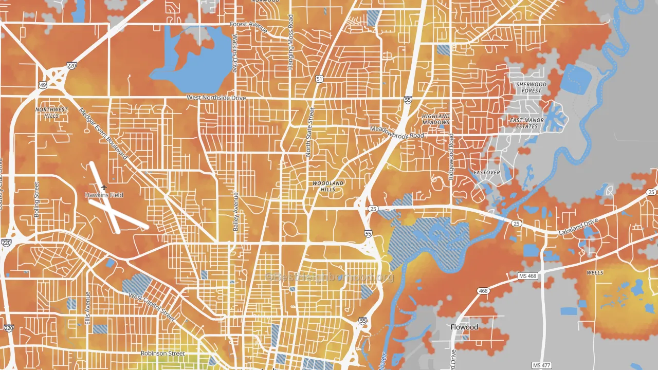 Bike Grade map of 39216, MS