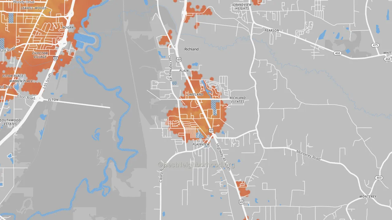 Bike Grade map of 39218, MS