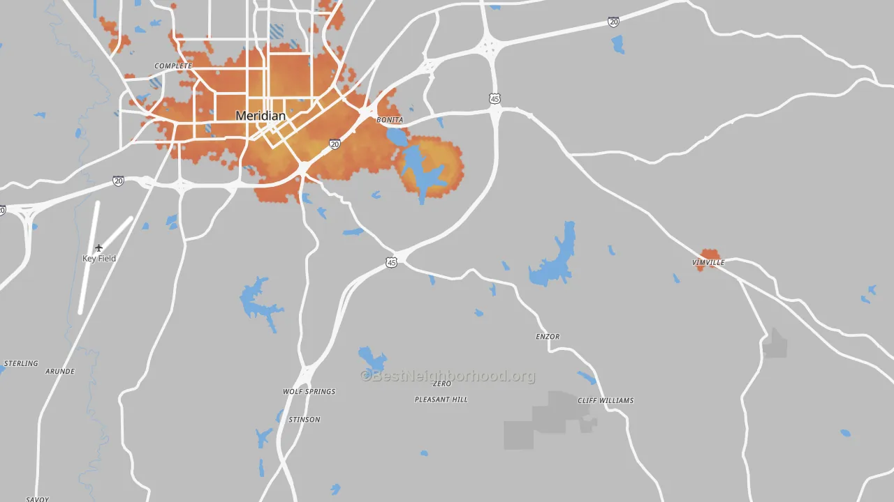 Bike Grade map of 39301, MS