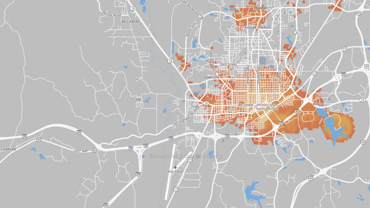 Bike Grade map of 39307, MS