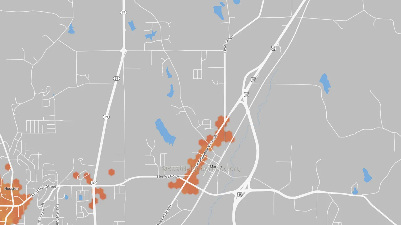 Bike Grade map of 39342, MS
