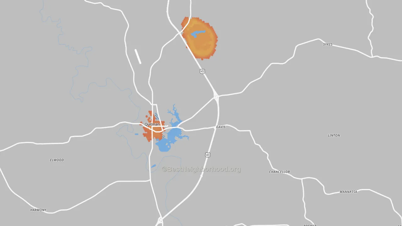 Bike Grade map of 39355, MS