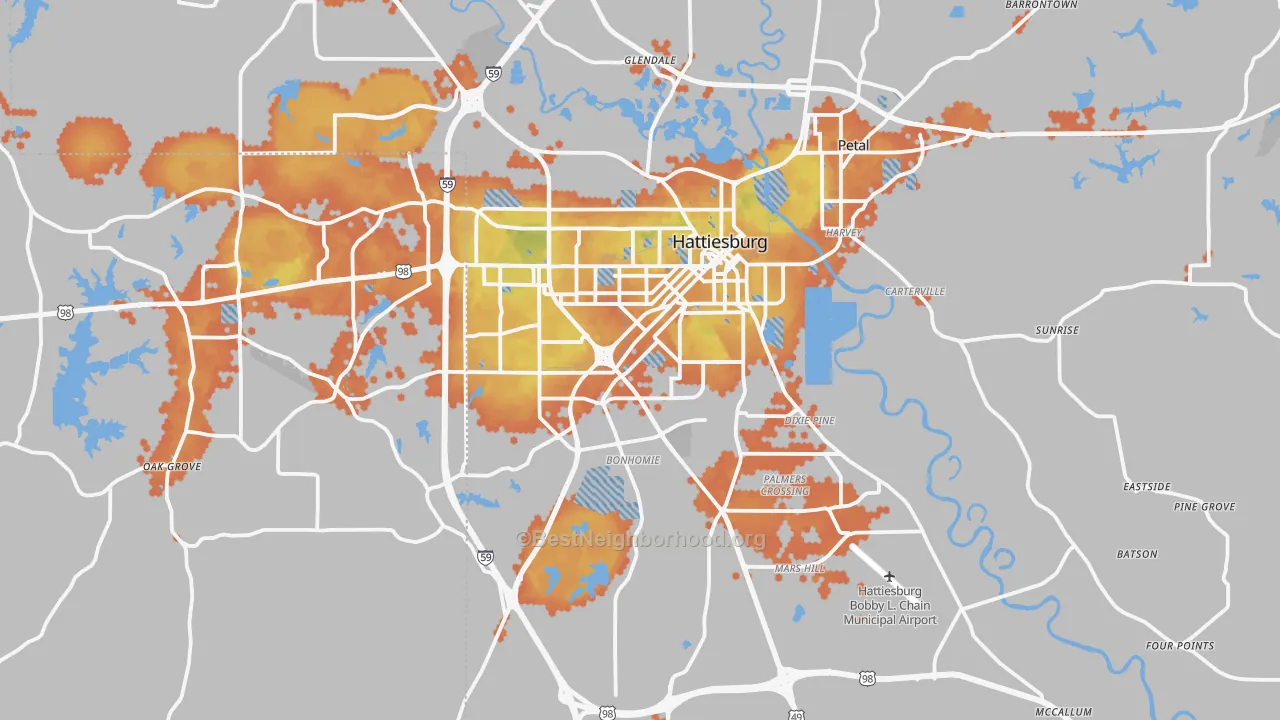 Bike Grade map of 39401, MS