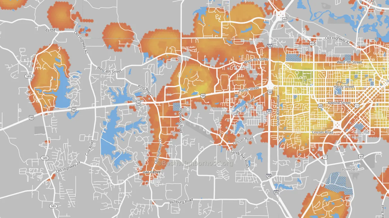 Bike Grade map of 39402, MS
