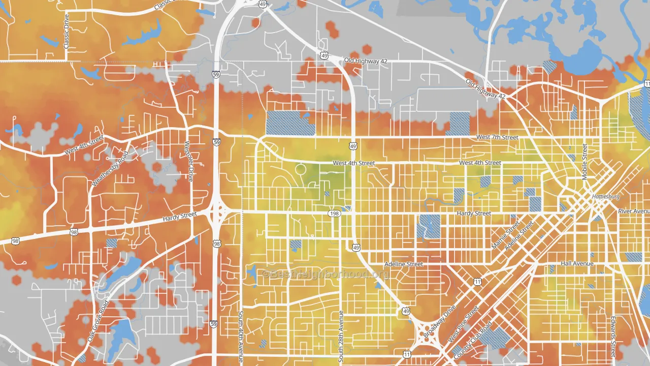 Bike Grade map of 39406, MS