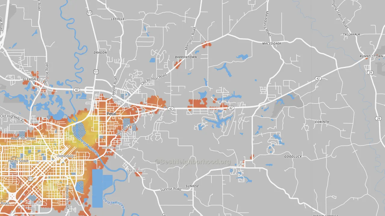 Bike Grade map of 39465, MS