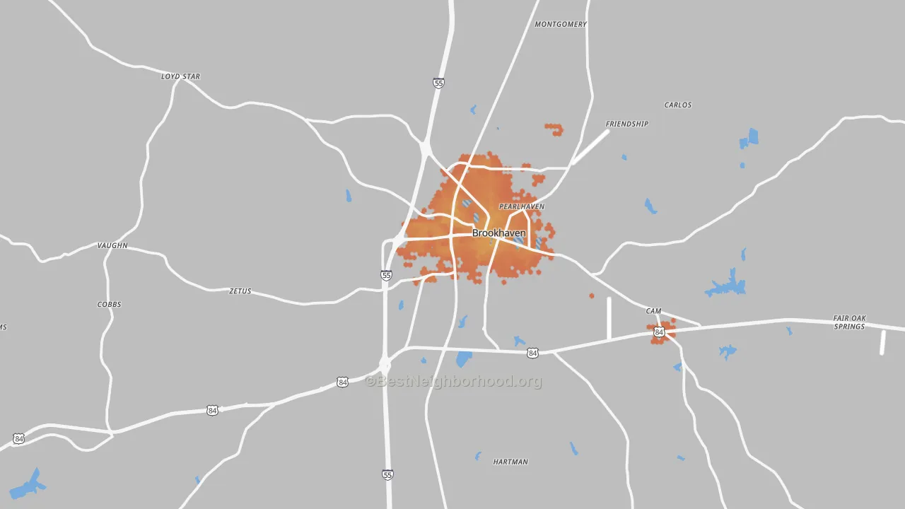 Bike Grade map of 39601, MS