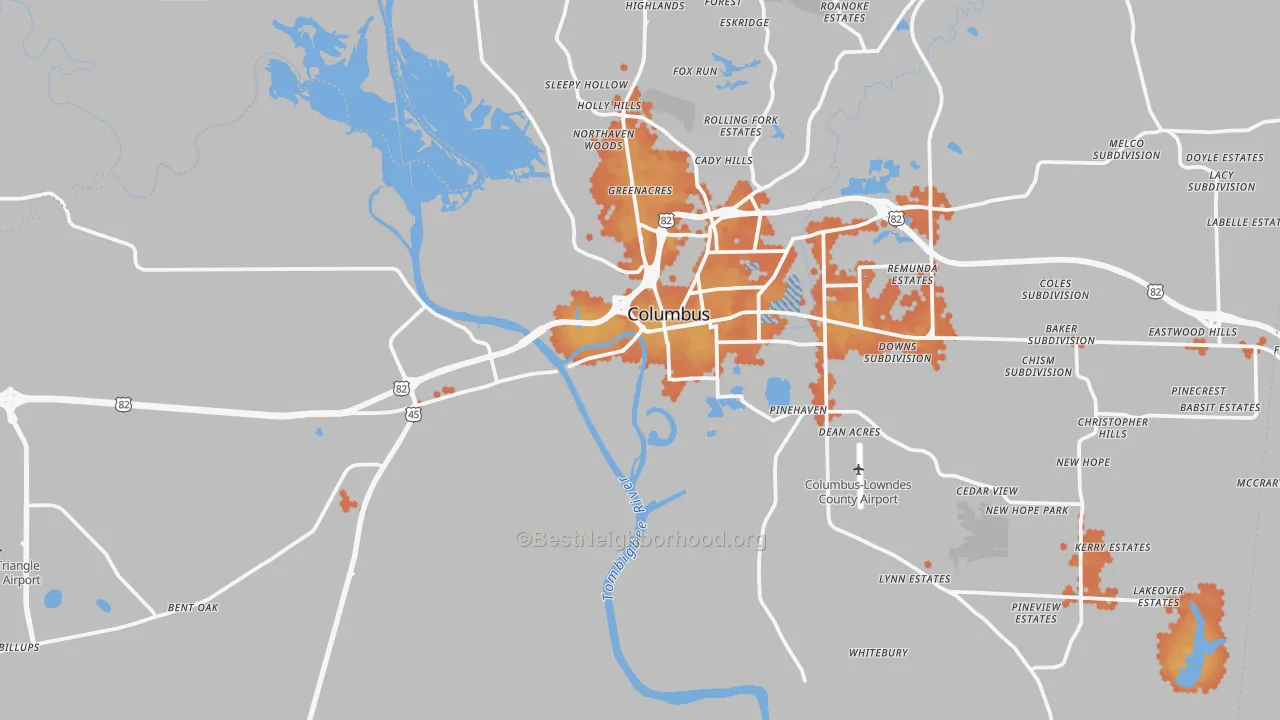 Bike Grade map of 39701, MS