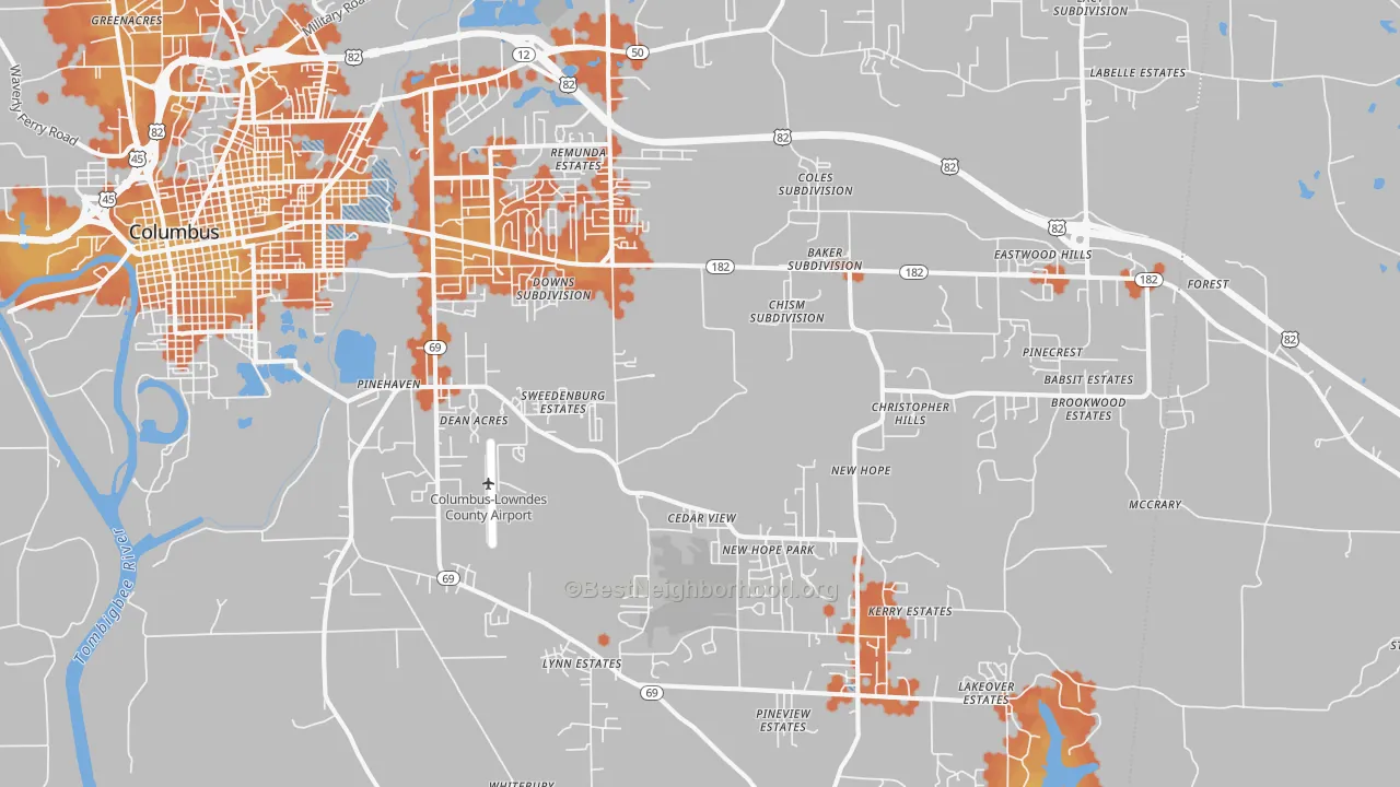 Bike Grade map of 39702, MS