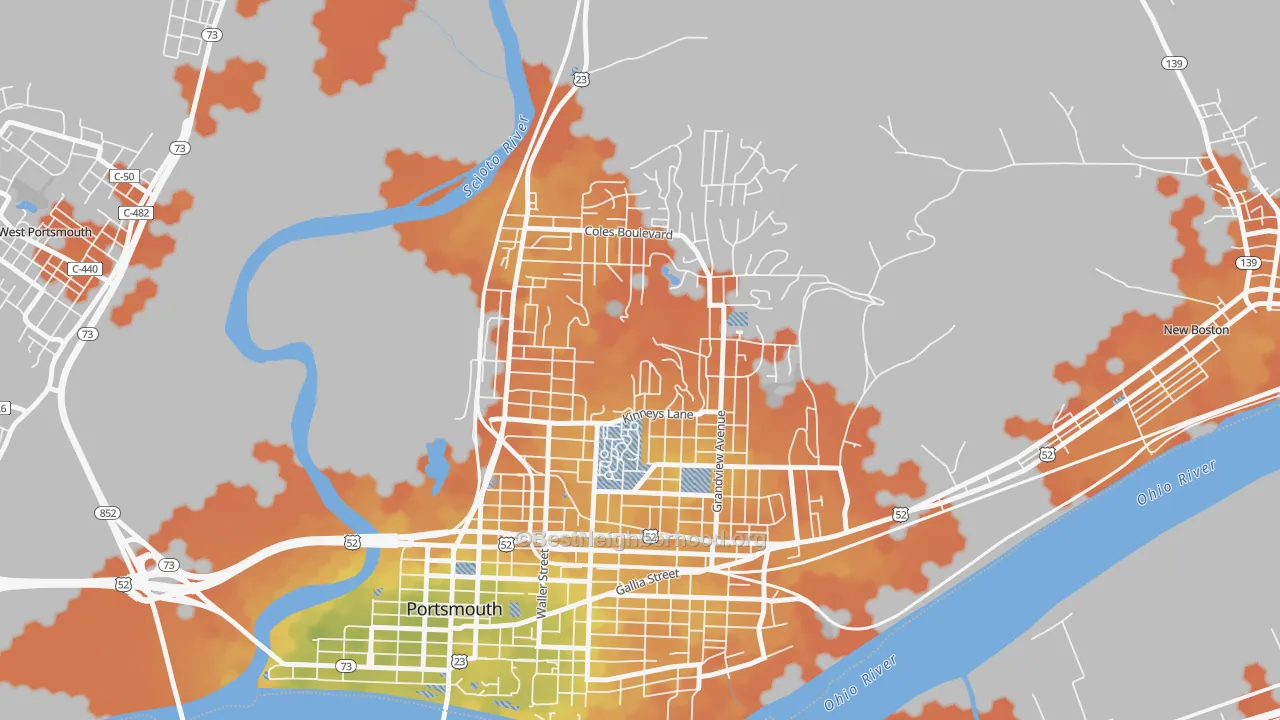 Bike Grade map of 3rd Ward, Portsmouth, OH
