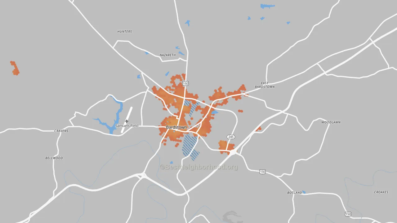 Bike Grade map of 40004, KY