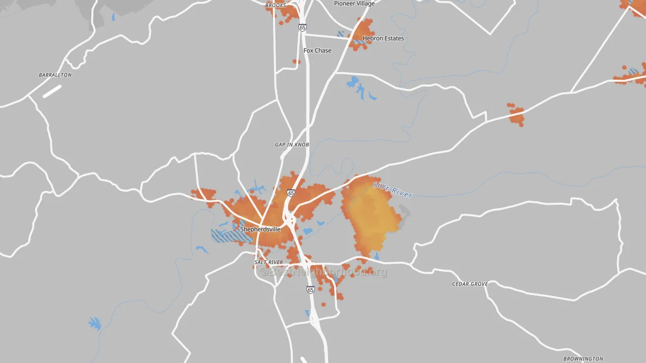 Bike Grade map of 40165, KY