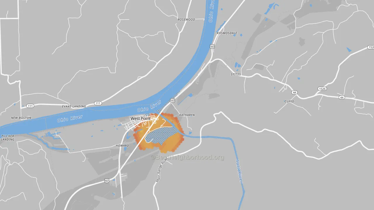 Bike Grade map of 40177, KY