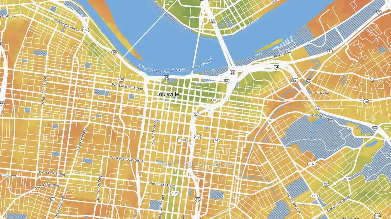 Bike Grade map of 40202, KY