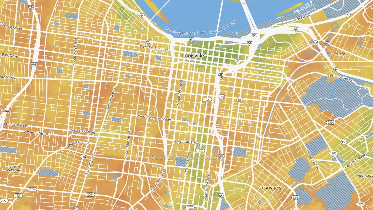 Bike Grade map of 40203, KY
