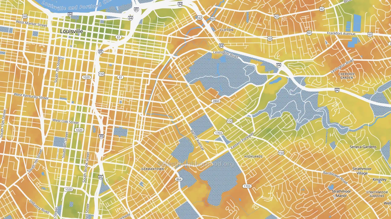 Bike Grade map of 40204, KY