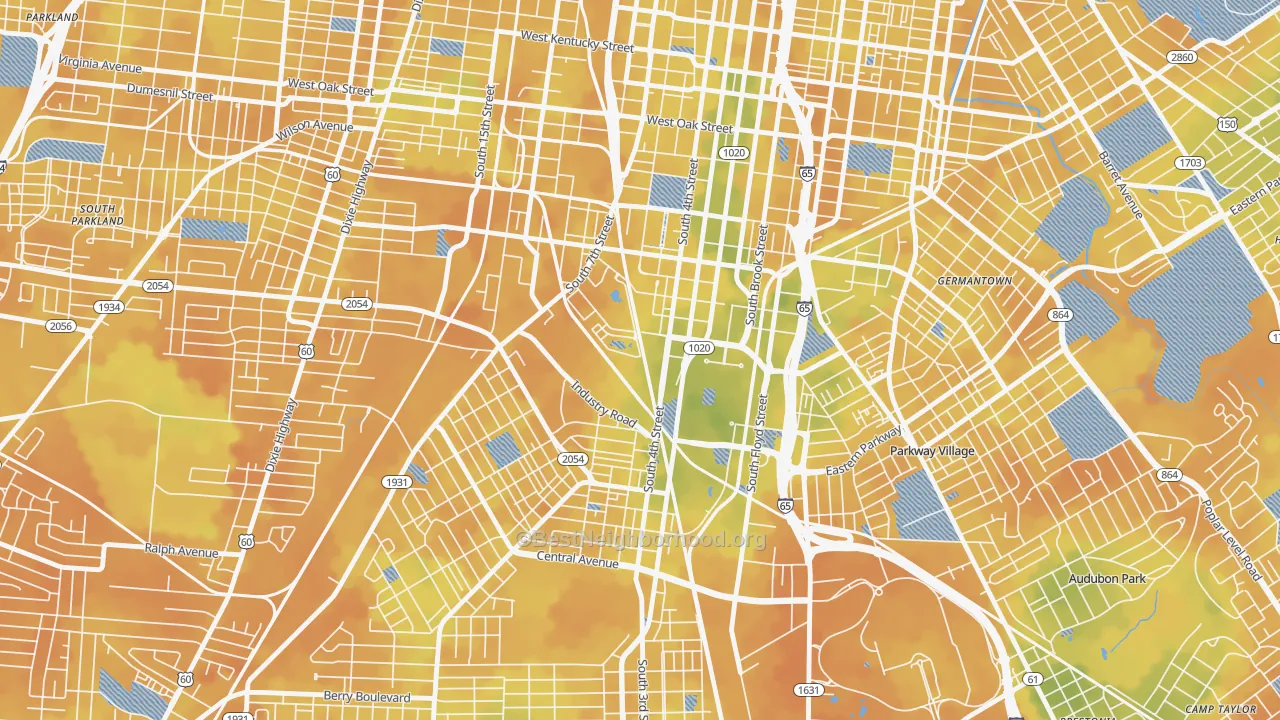 Bike Grade map of 40208, KY
