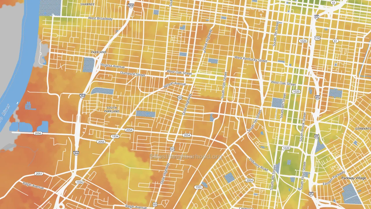 Bike Grade map of 40210, KY
