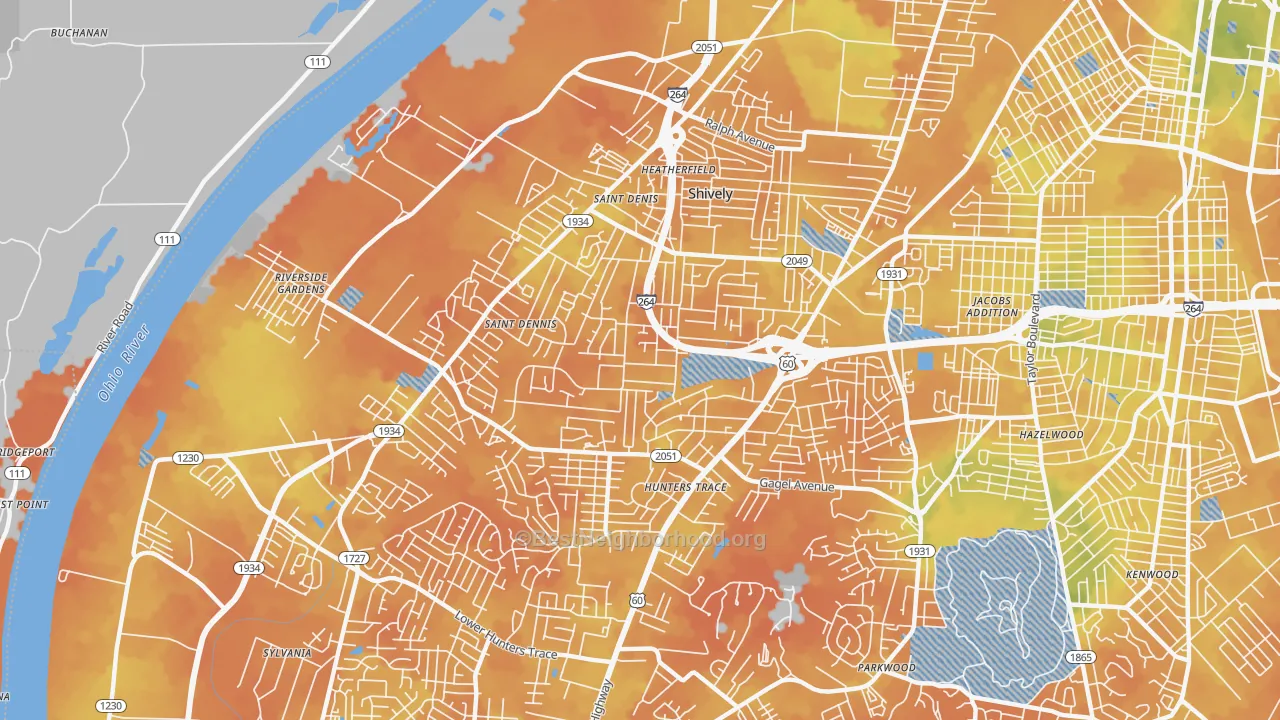 Bike Grade map of 40216, KY