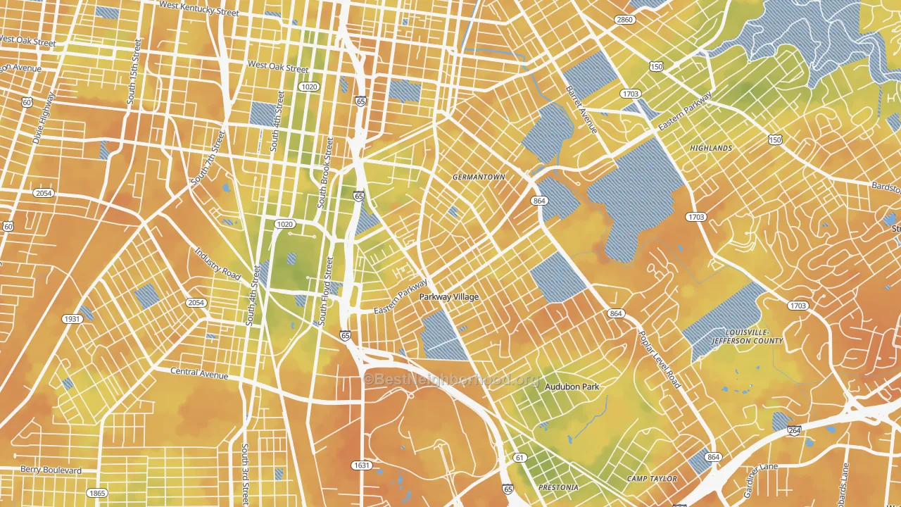 Bike Grade map of 40217, KY