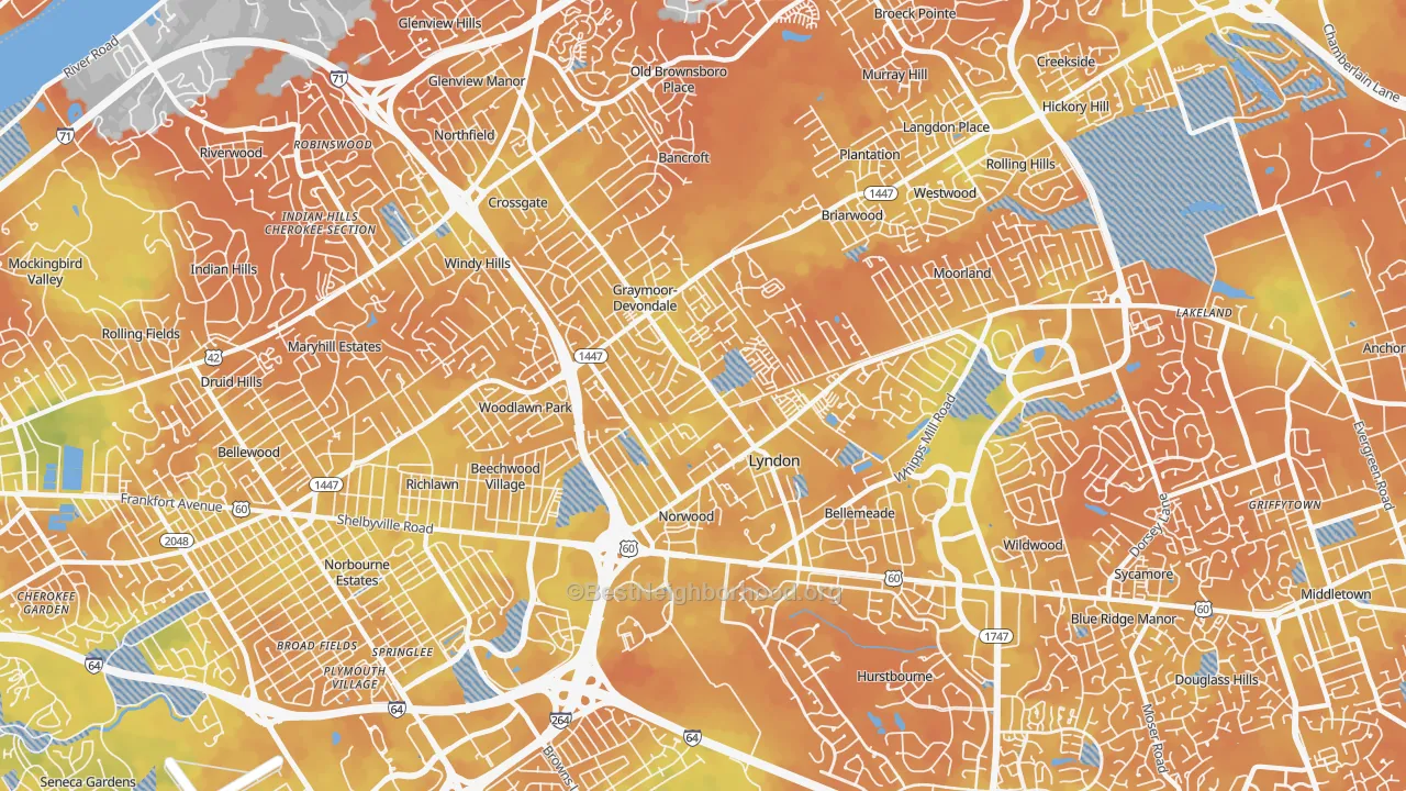 Bike Grade map of 40222, KY