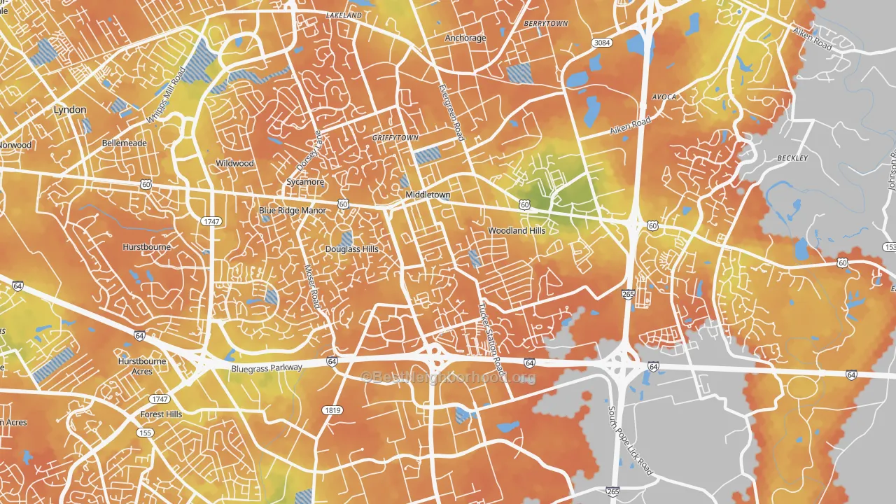 Bike Grade map of 40243, KY