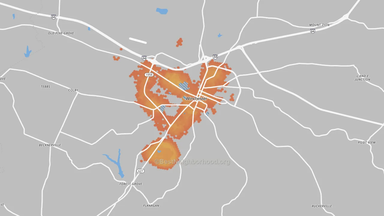 Bike Grade map of 40391, KY