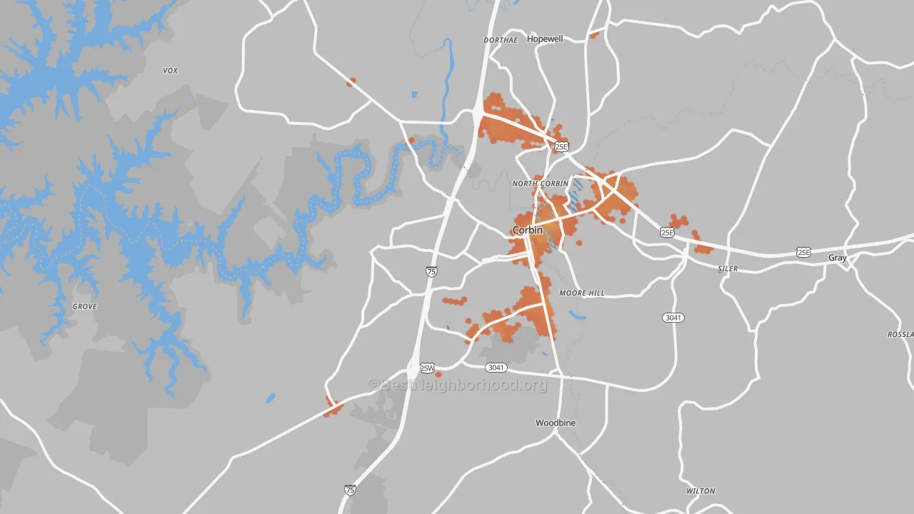 Bike Grade map of 40701, KY