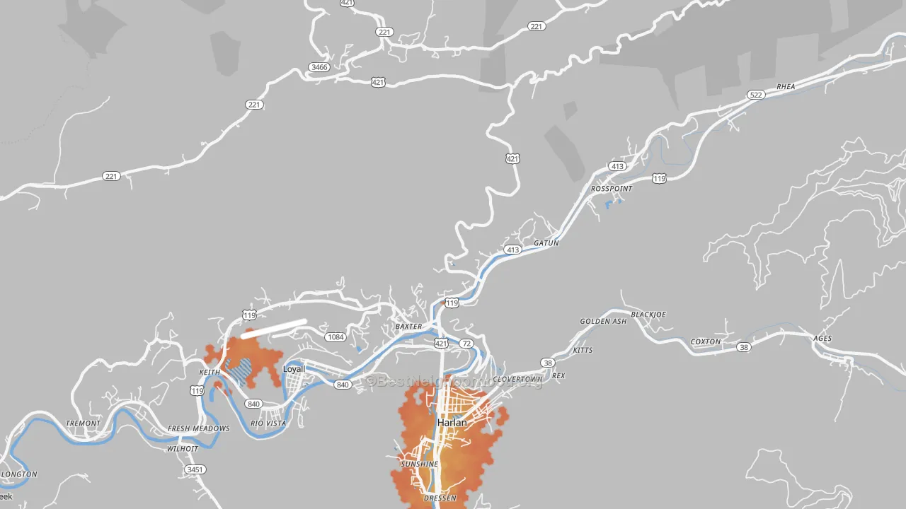 Bike Grade map of 40806, KY