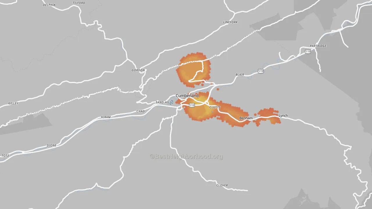Bike Grade map of 40823, KY