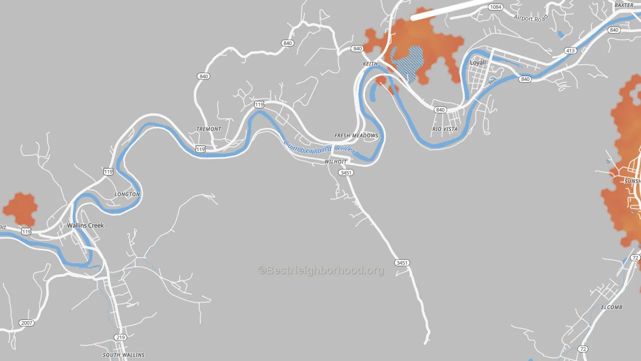 Bike Grade map of 40824, KY