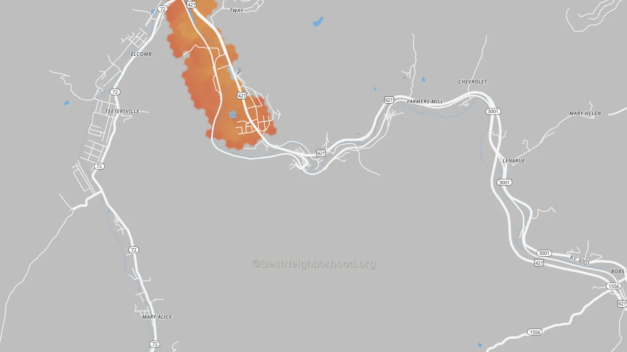 Bike Grade map of 40829, KY