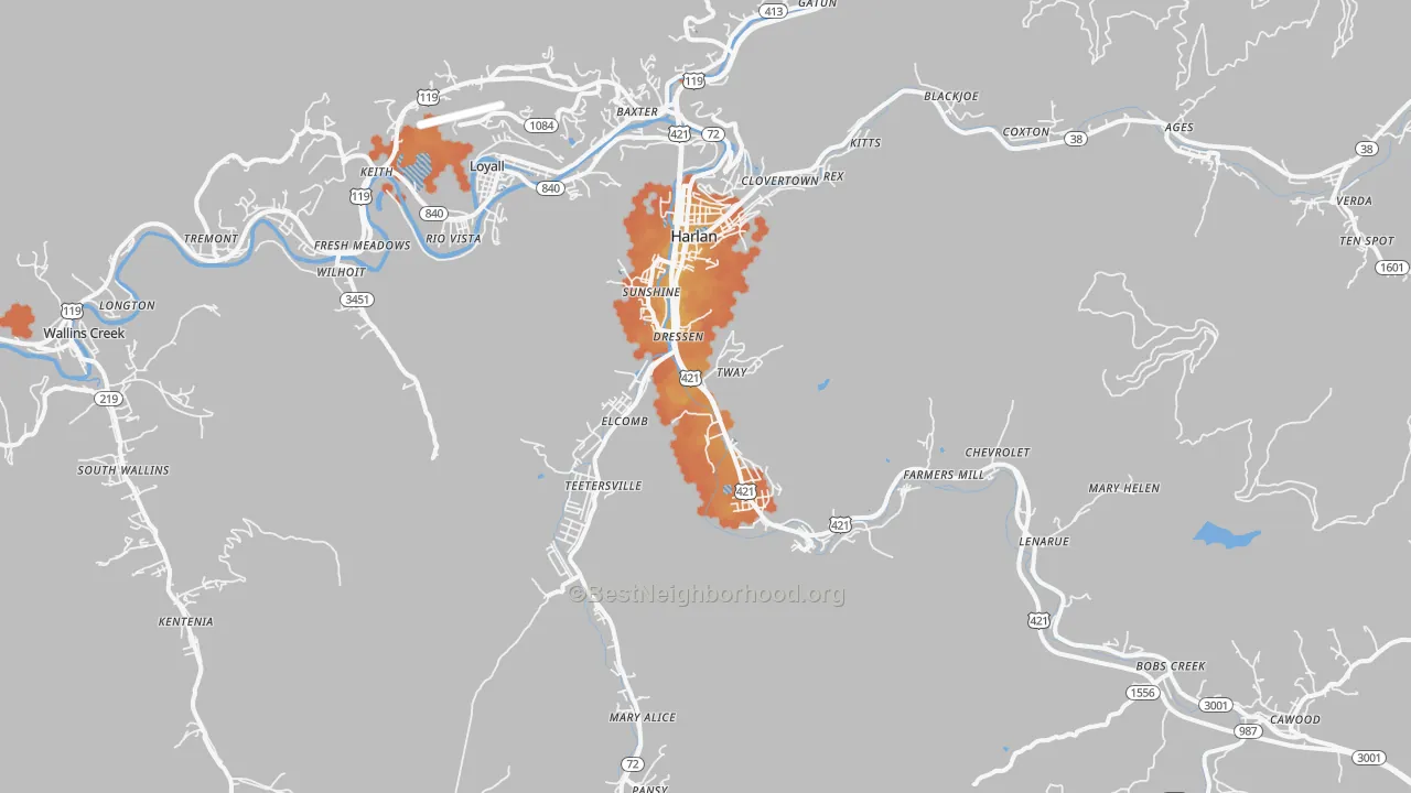 Bike Grade map of 40831, KY