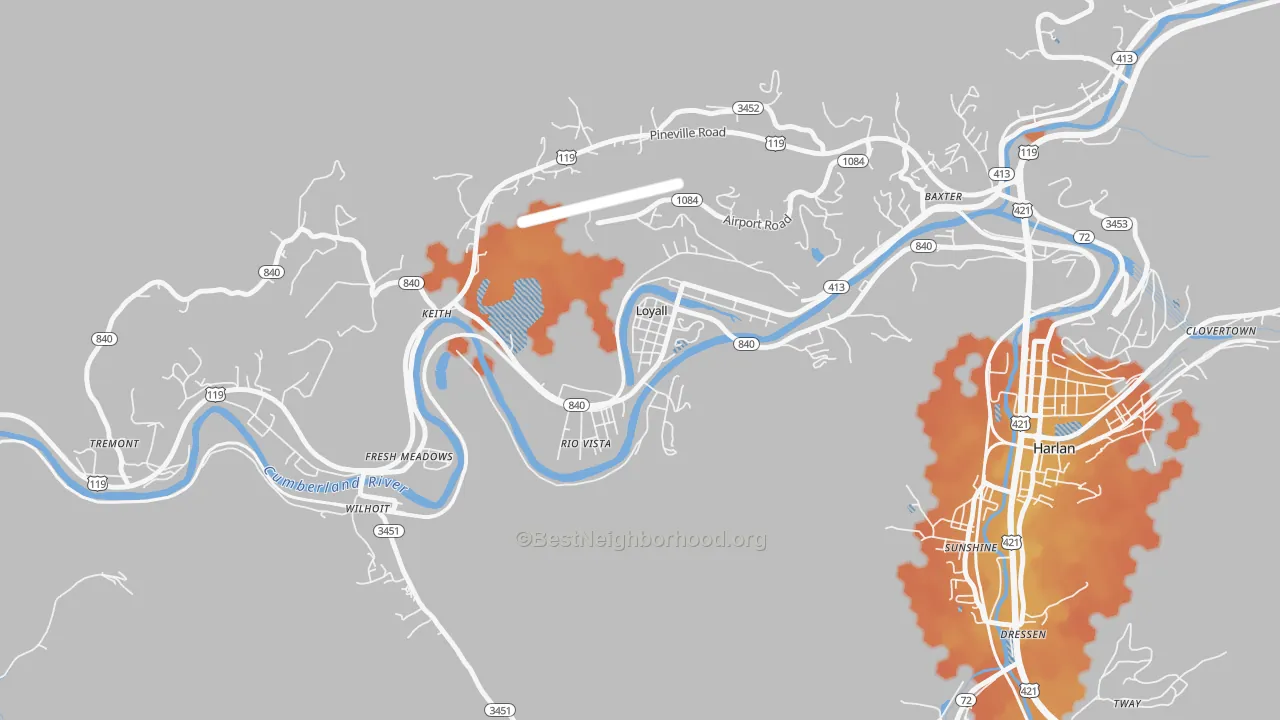 Bike Grade map of 40854, KY