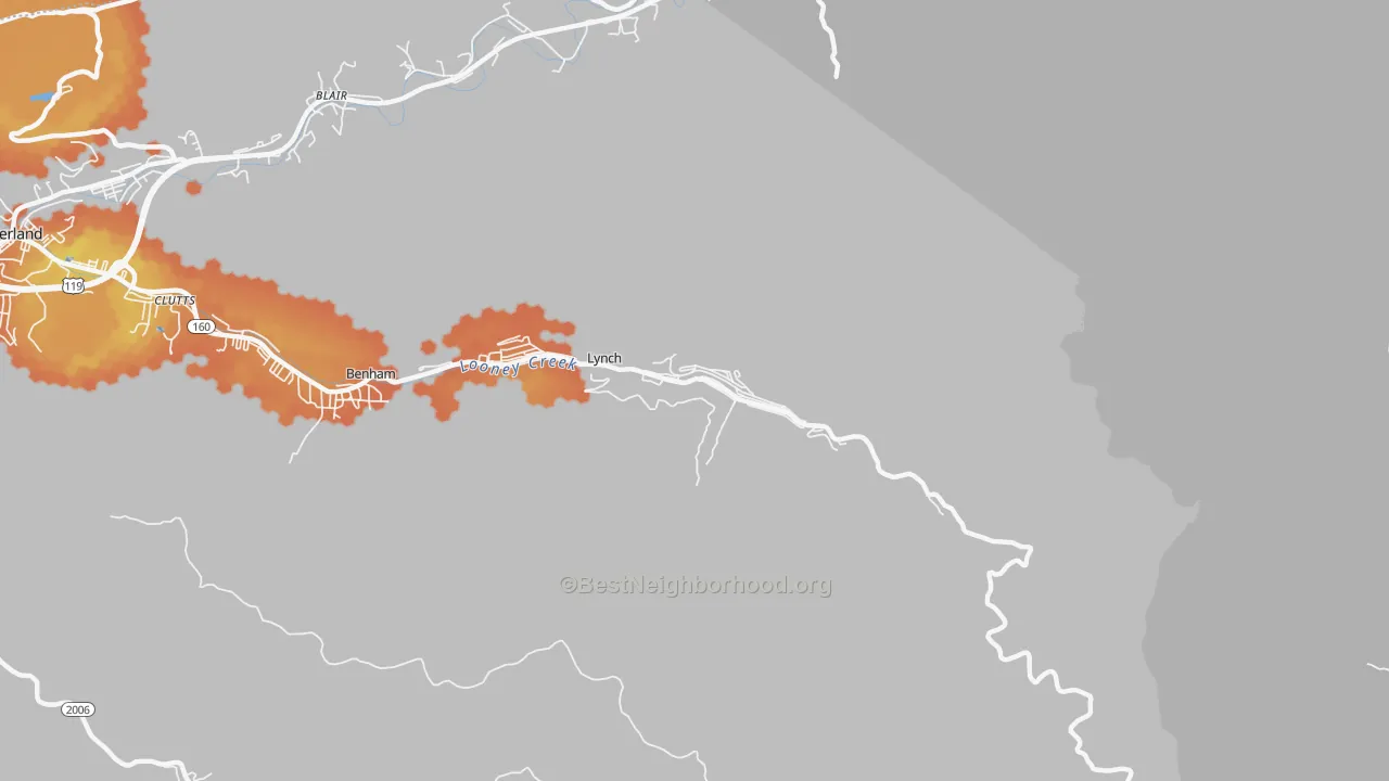 Bike Grade map of 40855, KY