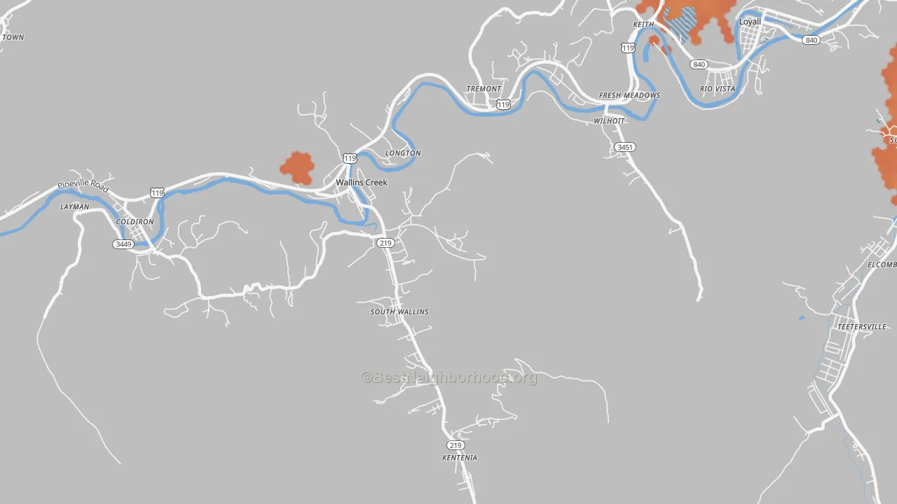 Bike Grade map of 40873, KY