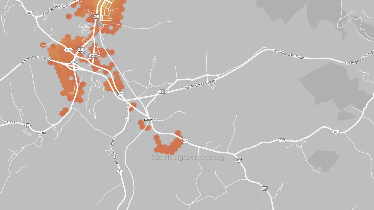 Bike Grade map of 40941, KY
