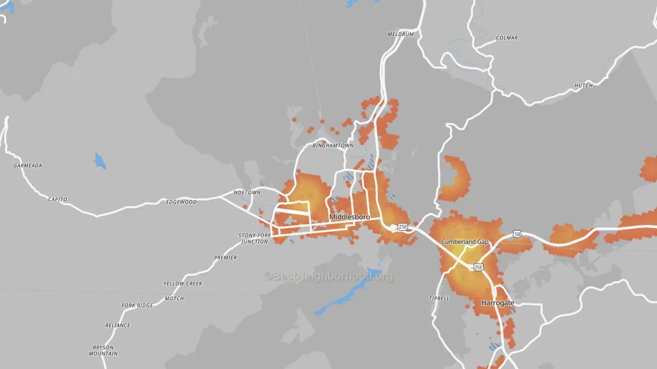 Bike Grade map of 40965, KY