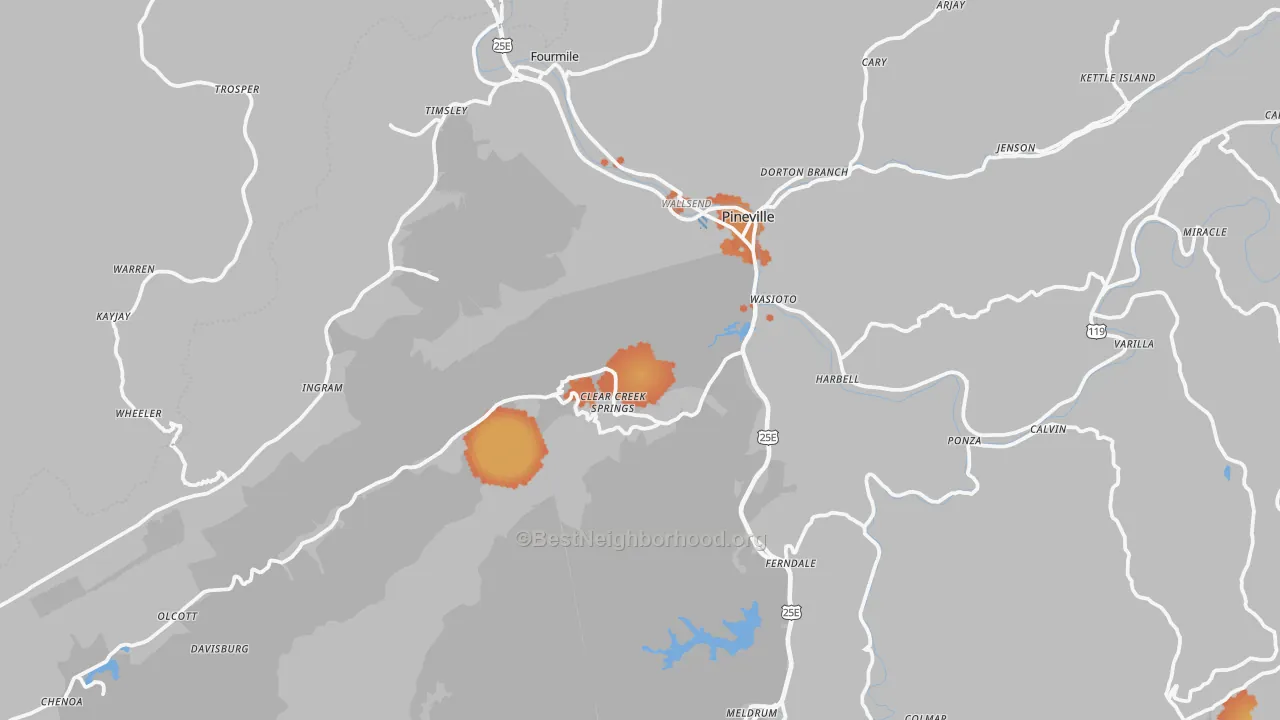 Bike Grade map of 40977, KY