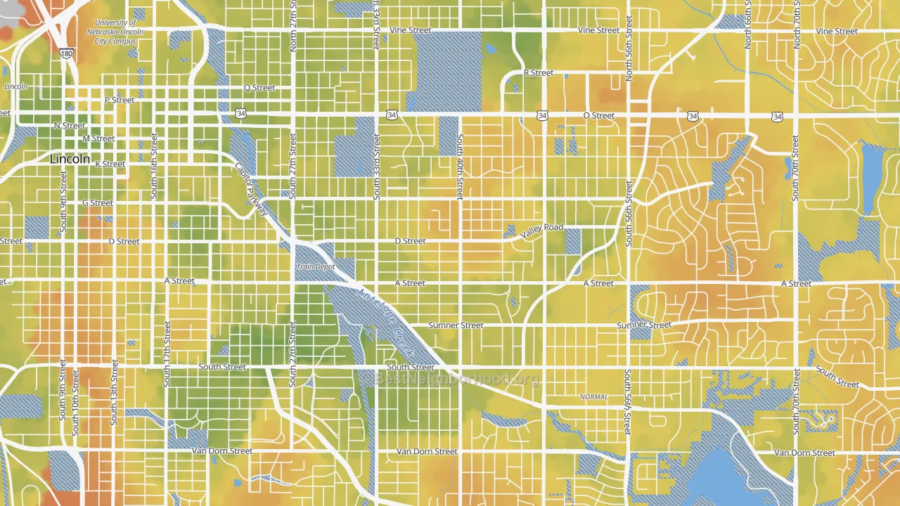 Bike Grade map of 40th and A, Lincoln, NE