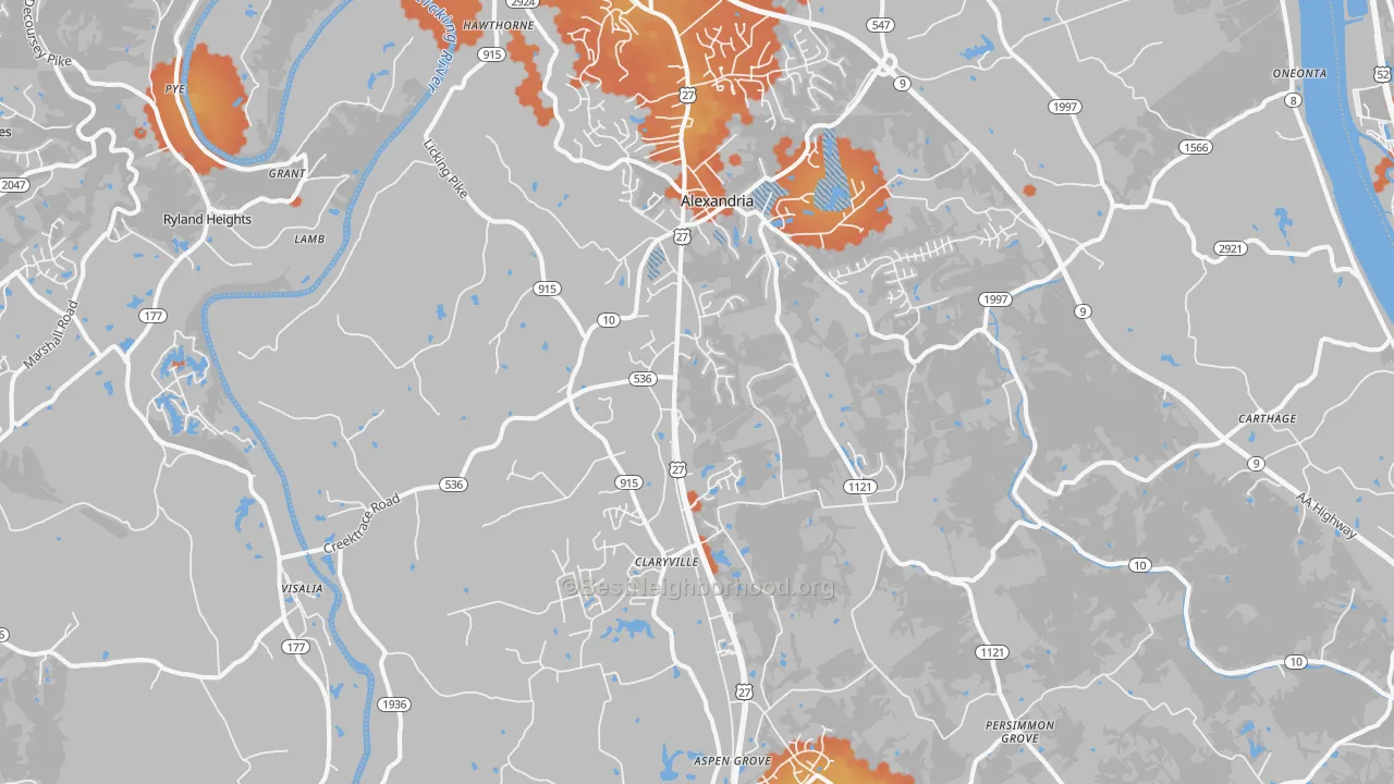 Bike Grade map of 41001, KY