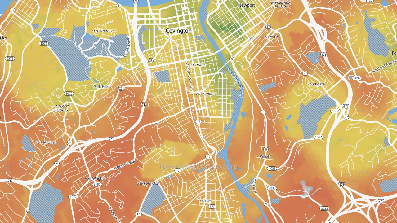 Bike Grade map of 41014, KY