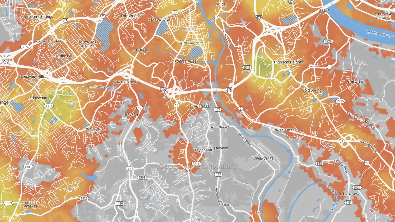 Bike Grade map of 41015, KY